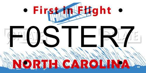 F0STER7 North Carolina License Plate