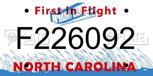 F226092 North Carolina License Plate
