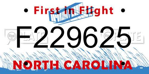 F229625 North Carolina License Plate