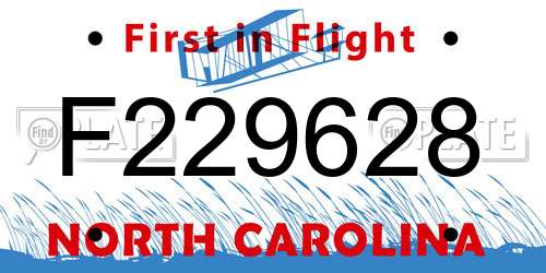 F229628 North Carolina License Plate