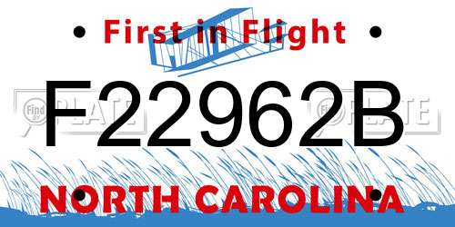 F22962B North Carolina License Plate