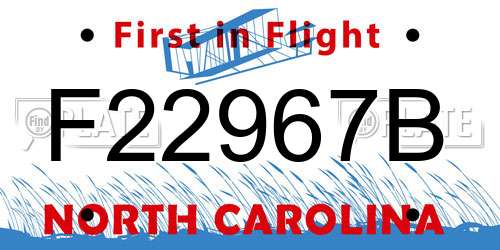 F22967B North Carolina License Plate
