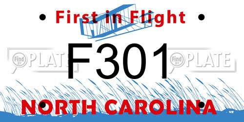 F301 North Carolina License Plate