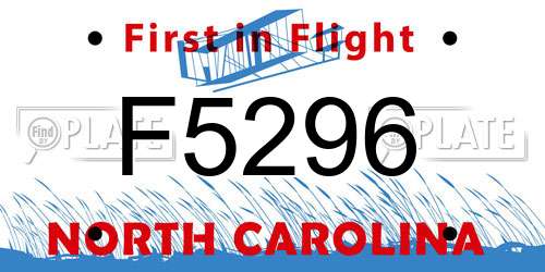 F5296 North Carolina License Plate