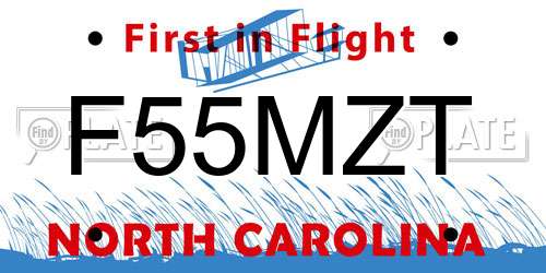 F55MZT North Carolina License Plate