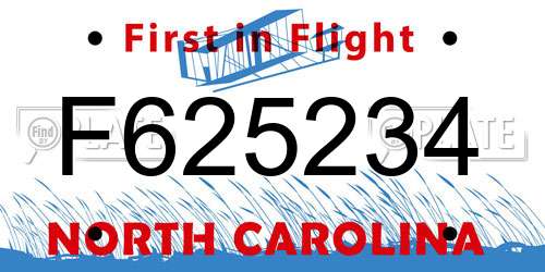 F625234 North Carolina License Plate