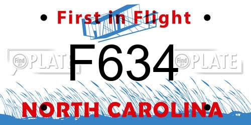 F634 North Carolina License Plate