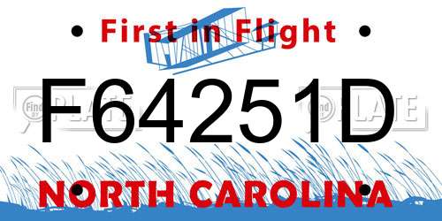 F64251D North Carolina License Plate