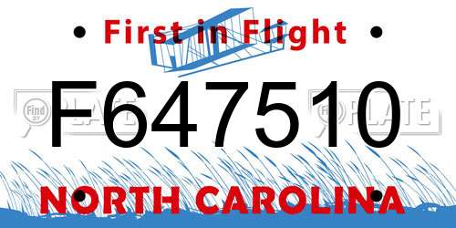 F647510 North Carolina License Plate