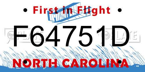 F64751D North Carolina License Plate