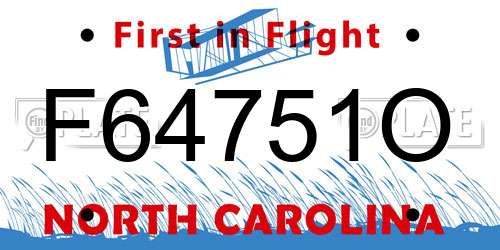 F64751O North Carolina License Plate