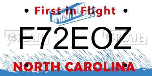 F72EOZ North Carolina License Plate