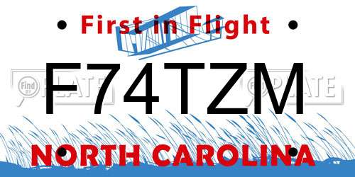 F74TZM North Carolina License Plate
