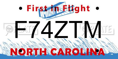 F74ZTM North Carolina License Plate