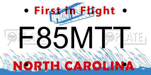 F85MTT North Carolina License Plate