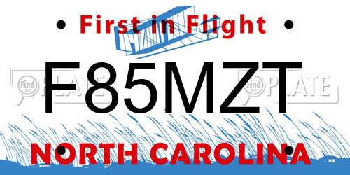 F85MZT North Carolina License Plate