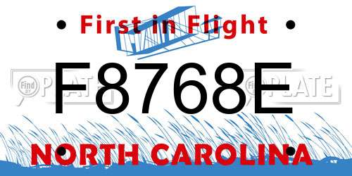 F8768E North Carolina License Plate