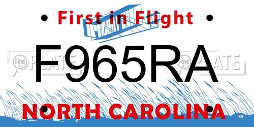 F965RA North Carolina License Plate