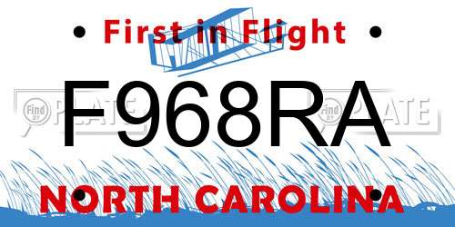 F968RA North Carolina License Plate