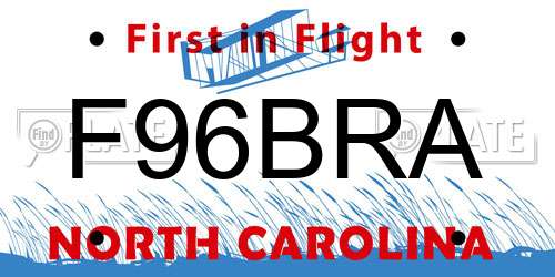F96BRA North Carolina License Plate