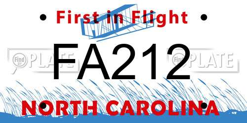 FA212 North Carolina License Plate