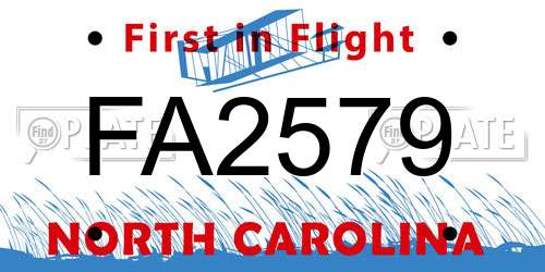 FA2579 North Carolina License Plate