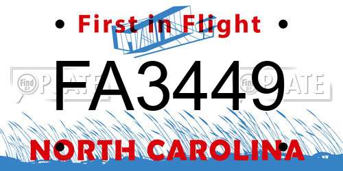 FA3449 North Carolina License Plate