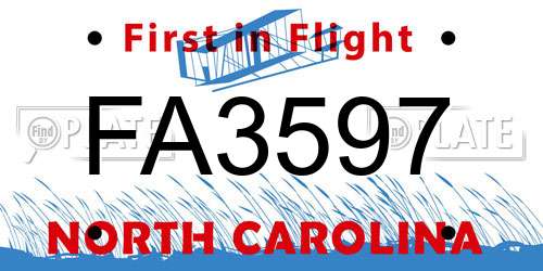FA3597 North Carolina License Plate