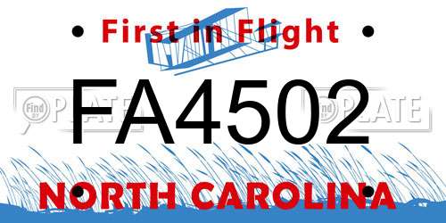 FA4502 North Carolina License Plate