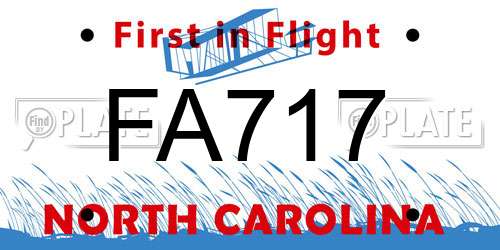 FA717 North Carolina License Plate