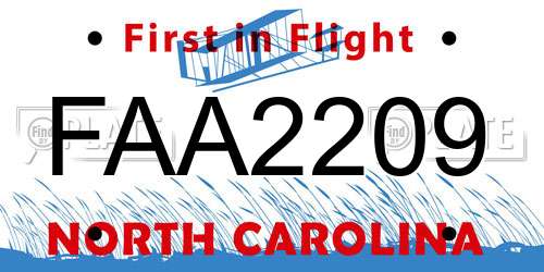 FAA2209 North Carolina License Plate
