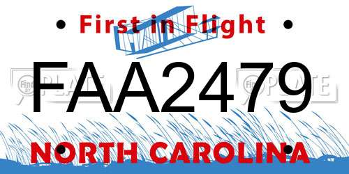 FAA2479 North Carolina License Plate