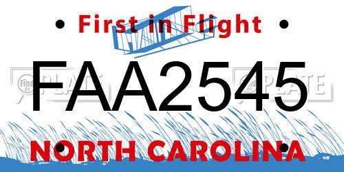FAA2545 North Carolina License Plate