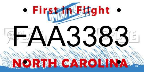FAA3383 North Carolina License Plate