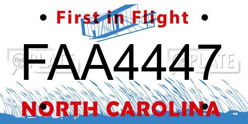 FAA4447 North Carolina License Plate