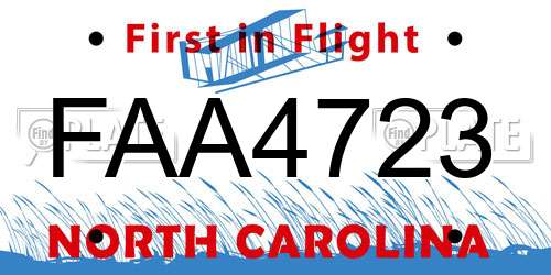 FAA4723 North Carolina License Plate