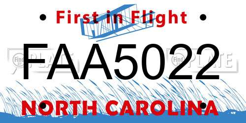 FAA5022 North Carolina License Plate