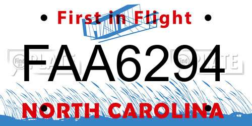 FAA6294 North Carolina License Plate