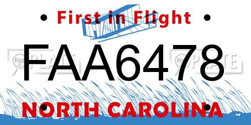 FAA6478 North Carolina License Plate
