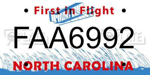 FAA6992 North Carolina License Plate