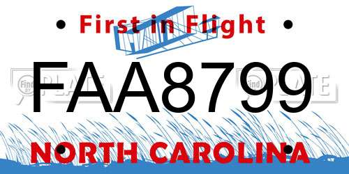 FAA8799 North Carolina License Plate