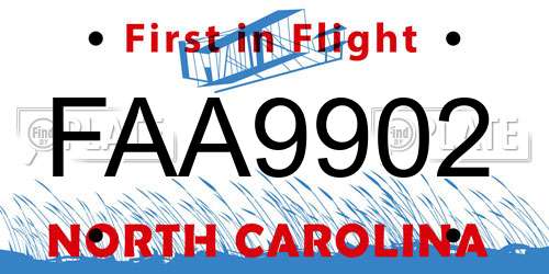 FAA9902 North Carolina License Plate
