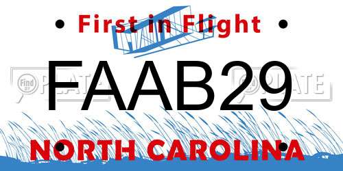 FAAB29 North Carolina License Plate