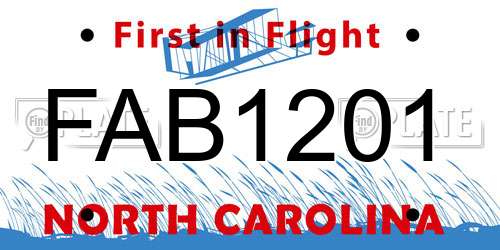 FAB1201 North Carolina License Plate