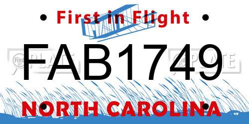 FAB1749 North Carolina License Plate