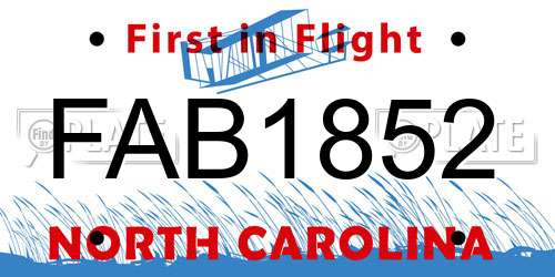 FAB1852 North Carolina License Plate