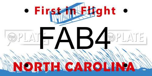 FAB4 North Carolina License Plate