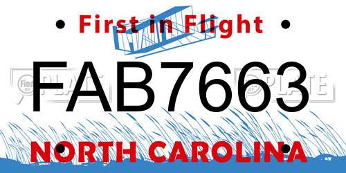 FAB7663 North Carolina License Plate