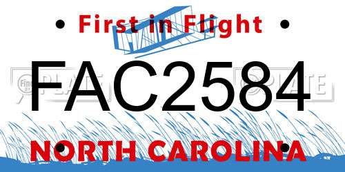 FAC2584 North Carolina License Plate