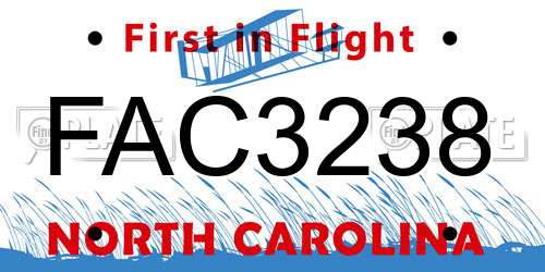 FAC3238 North Carolina License Plate